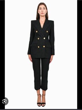 Smythe Black Pinstripe Double-Breasted Blazer